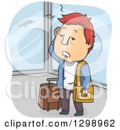 Poster, Art Print Of Cartoon Exhausted Red Haired White Man In An Airport