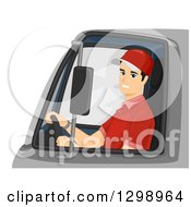 Poster, Art Print Of Happy Young Male Delivery Truck Driver