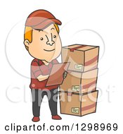 Poster, Art Print Of Cartoon Red Haired White Male Inventory Checker With Boxes
