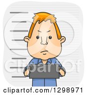 Red Haired White Cartoon Man Holding A Board In A Mug Shot