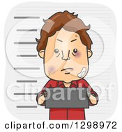Clipart Of A Cartoon Beat Up Brunette White Man Holding A Placard In A Mug Shot Royalty Free Vector Illustration by BNP Design Studio