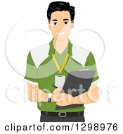 Clipart Of A Handsome Young Male Personal Trainer Or Coach Taking Notes Royalty Free Vector Illustration