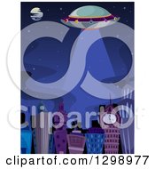 Poster, Art Print Of Ufo Flying Over A City At Night