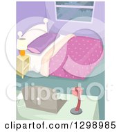 Clipart Of A Neat And Clean Bedroom With A Laptop On A Desk Royalty Free Vector Illustration