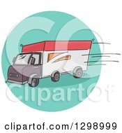Poster, Art Print Of Sketched Delivery Truck On A Turquoise Circle