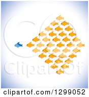 Poster, Art Print Of Different Blue Fish Leading A School Of Orange Fish