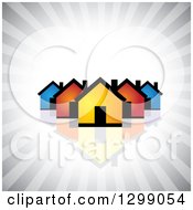 Poster, Art Print Of Neighborhood Of Colorful Houses With A Reflection Over Gray Rays