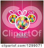 Poster, Art Print Of Pyramid Patterned Baubles Suspended Over Pink With Merry Christmas Text