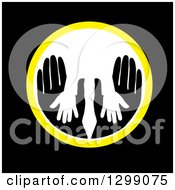 Clipart Of Silhouetted Child And Parent Hands In A Yellow And White Circle On Black Royalty Free Vector Illustration
