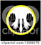 Poster, Art Print Of Silhouetted Child And Parent Hands In A Yellow And White Circle On Black