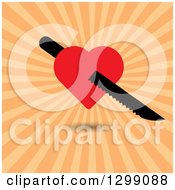 Clipart Of A Knife Through A Love Heart Over Orange Rays Royalty Free Vector Illustration