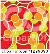 Poster, Art Print Of Seamless Background Of Watermelons Kiwis And Oranges