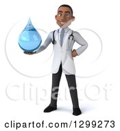 Clipart Of A 3d Young Black Male Doctor Holding A Water Drop Royalty Free Illustration