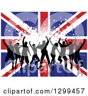 Poster, Art Print Of Silhouetted Group Of Dancers Over White Grunge On A Union Jack Flag