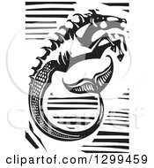 Poster, Art Print Of Black And White Woodcut Hippocampus Fantasy Seahorse