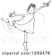 Lineart Clipart Of A Black And White Chubby Caveman Ballerino Dancing Royalty Free Outline Vector Illustration by djart