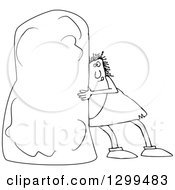Poster, Art Print Of Black And White Chubby Caveman Pushing A Monolith