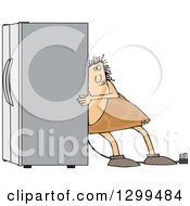 Poster, Art Print Of Chubby Caveman Using The Wall Behind Him To Push A Refrigerator Out