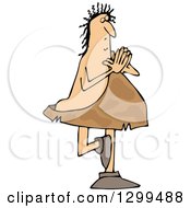 Clipart Of A Chubby Caveman Balanced On One Foot And Doing Yoga Royalty Free Vector Illustration