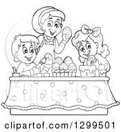 Poster, Art Print Of Black And White Mom And Children Decorating Easter Eggs