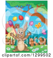 Clipart Of A Brown Bunny Rabbit Juggling Easter Eggs In A Park Royalty Free Vector Illustration