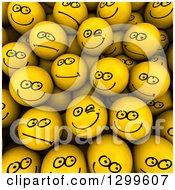 Clipart Of A Background Of 3d Yellow Smiley Face Balls With Different Expressions Drawn On Royalty Free Illustration by Frank Boston