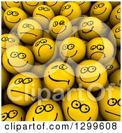 Clipart Of A Background Of 3d Yellow Smiley Face Balls With Different Expressions Drawn On 2 Royalty Free Illustration by Frank Boston