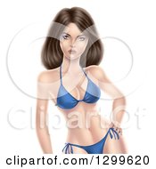 Poster, Art Print Of 3d Fit Brunette White Woman Posing In A Blue Bikini