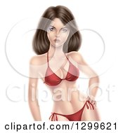 Clipart Of A 3d Fit Brunette White Woman Posing In A Red Bikini Royalty Free Illustration