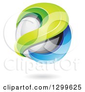 Poster, Art Print Of 3d Floating Sphere With Green And Blue Waves And A Shadow