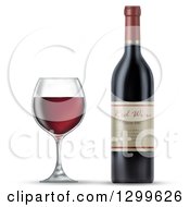 Poster, Art Print Of 3d Bottle And Glass Of Red Wine