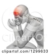 Clipart Of A 3d Anatomical X Ray Man With Head Pain On White Royalty Free Illustration