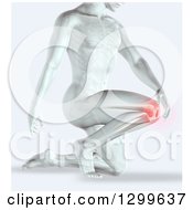 Poster, Art Print Of 3d Anatomical Xray Man Kneeling With Highlighted Knee Pain
