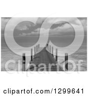 Clipart Of A 3d Grayscale Jetty And The Ocean Royalty Free Illustration