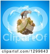 Poster, Art Print Of 3d Elephant On Top Of A Rocky Globe Over Earth