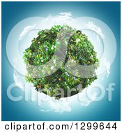 Poster, Art Print Of 3d Globe Covered In Grass And Flowers On Blue
