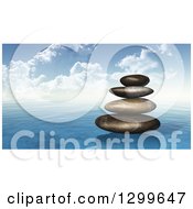 Poster, Art Print Of Stack Of 3d Stones On The Ocean