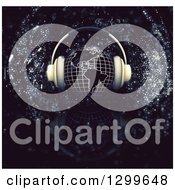 Poster, Art Print Of 3d Grid Globe With Headphones Over Sparkles On Black