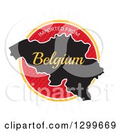 Poster, Art Print Of Round Red Imported From Belgium Map Label With Rays