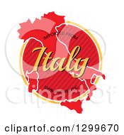 Clipart Of A Round Red Imported From Italy One Hundred Precent Authentic Map Label With Rays Royalty Free Vector Illustration by Arena Creative
