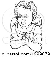 Poster, Art Print Of Black And White Angel With Prayer Hands