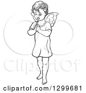 Poster, Art Print Of Black And White Angel Standing With Prayer Hands