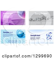 Clipart Of Disco Globe Molecules Gears And Abstract Business Card Designs With Sample Text Royalty Free Vector Illustration