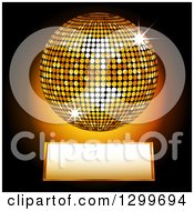 Poster, Art Print Of 3d Sparkling Gold Disco Ball Over A Plaque On Black