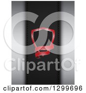 Clipart Of A Red Black And Chrome Shield With A Banner Over Palens Of Brushed Metal And Leather Royalty Free Vector Illustration