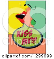 Retro Colorful Pop Art Couple About To Kiss Over Salmon Pink