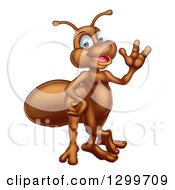 Clipart Of A Cartoon Happy Ant Waving Royalty Free Vector Illustration by AtStockIllustration