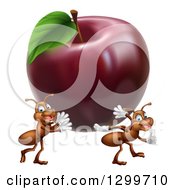 Cartoon Happy Ants Carrying A Big Red Apple