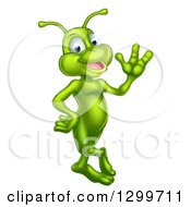 Cartoon Happy Green Alien Waving
