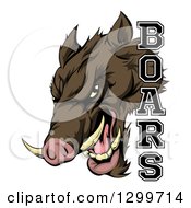 Poster, Art Print Of Fierce Brown Boar Mascot Head With Text